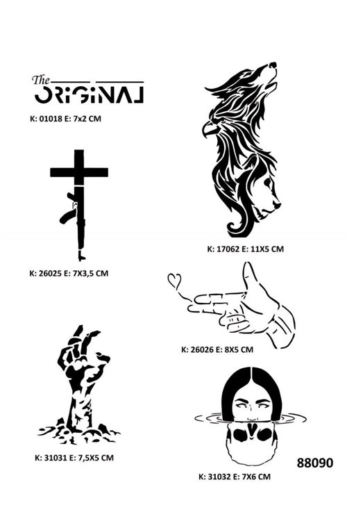 Savaş ve Zombi Geçici Dövme Stencil Seti Dövme Kalıpları