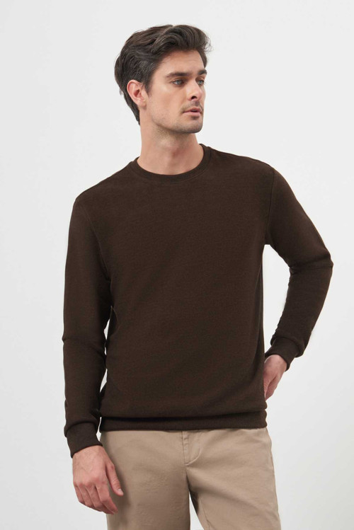 Erkek KAHVE Trend Bisiklet Yaka Sweat-Shirt