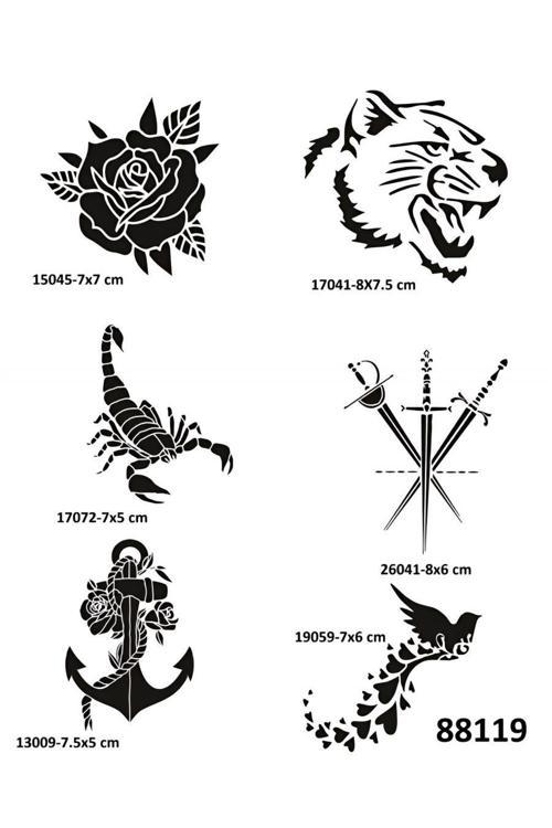 Akrep Gül 6 Adet Geçici Dövme Şablonu Tattoo Stencil Modelleri