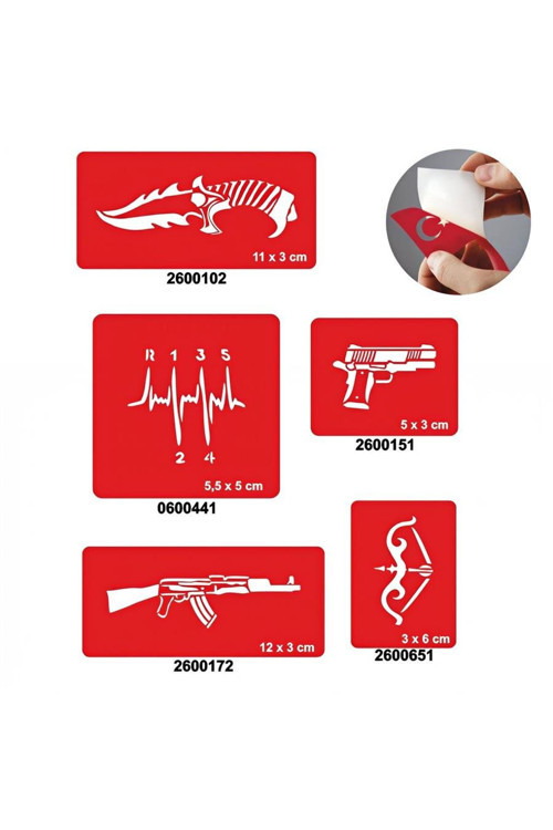 Savaşa Hazır Ol 5'li Set Geçici Dövme Kına Şablonu
