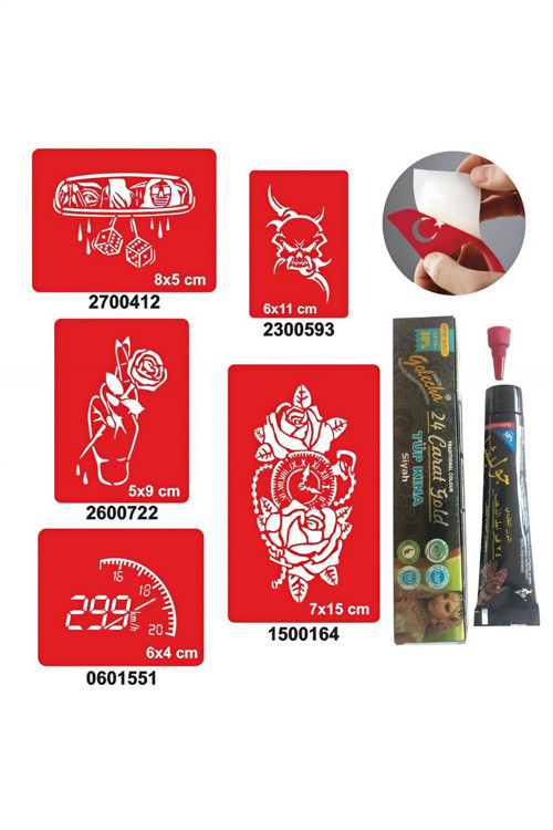 İbre Hız Desenleri Hint Kınası ile Geçici Dövme Yapma Seti