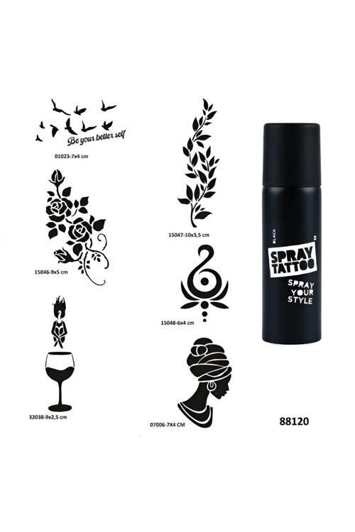 Zarif Kadınlar Spray Tattoo Geçici Dövme Yapma Seti Dark Siyah