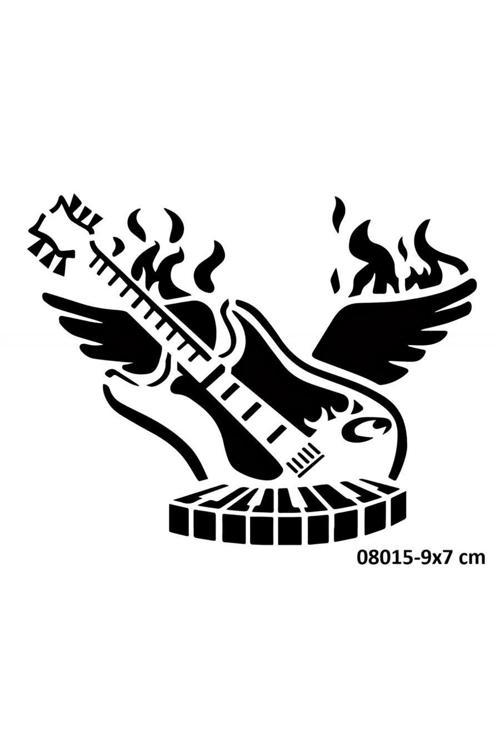 Alevli Kanatlı Gitar Geçici Dövme Şablonu