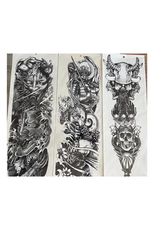 Tam Kol Kaplama 3 Adet Birden 48 cm Geçici Dövme Savaşçı Kuru