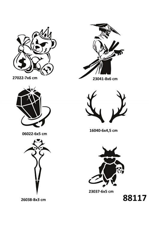 Savaşçı Geyik 6 Adet Geçici Dövme Şablonu Tattoo Stencil Modelleri