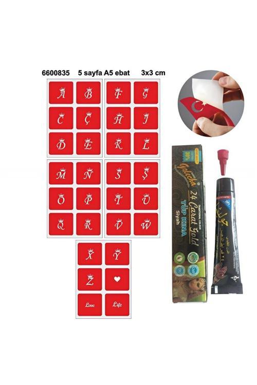Taçlı Harfler Hint Kınası ile Geçici Dövme Yapma Seti