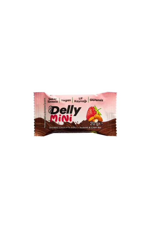 Şeker Ilavesiz Çikolata Kaplı - Mini Bademli & Çilekli Bar 20G (24 Adet)