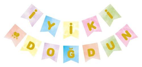 FLAMA İYİKİ DOĞDUN MAKARON RENGARENK ALTIN 1 ADET