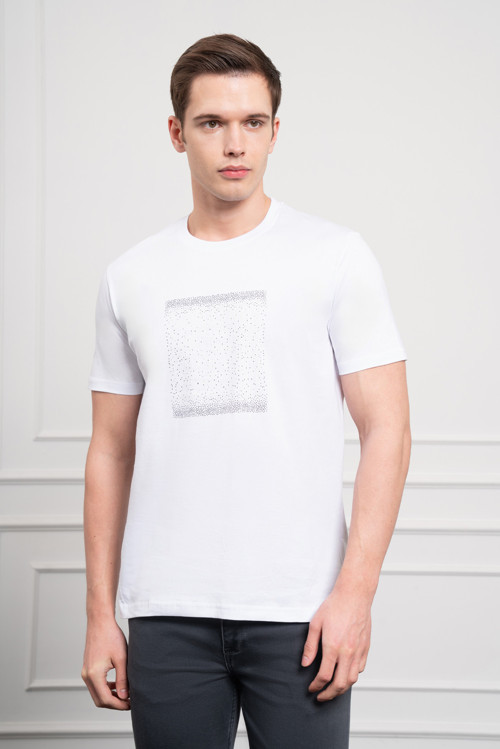 Erkek Beyaz Trend Bisiklet Yaka Dinamik Fit Pamuk T-Shirt