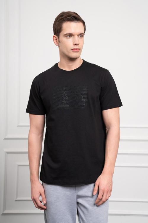  Erkek Siyah Trend Bisiklet Yaka Dinamik Fit Pamuk T-Shirt