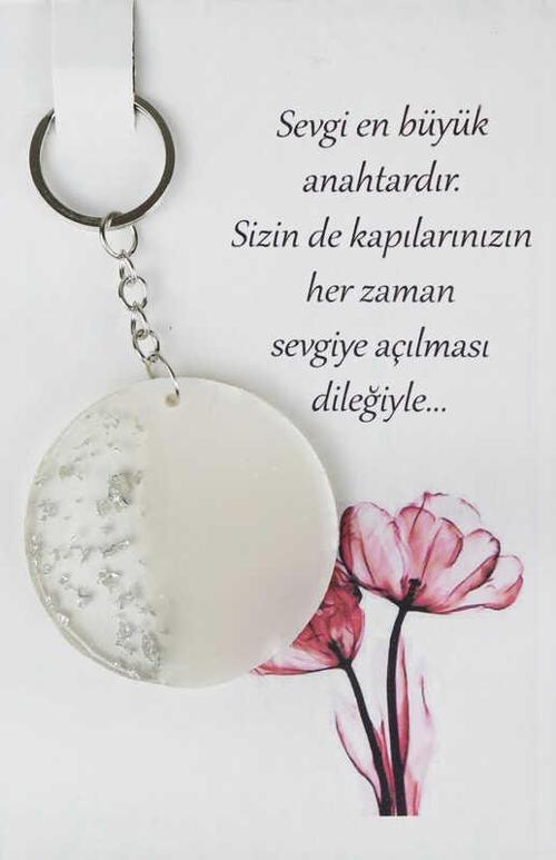 EPOKSİ ANAHTARLIK KARTLI YUVARLAK GÜMÜŞ 1 ADET