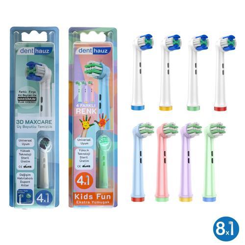 Kombo set 3D Maxcare + Kids Fun Yumuşak Oral-B Uyumlu Yedek Diş Fırçası Başlıkları