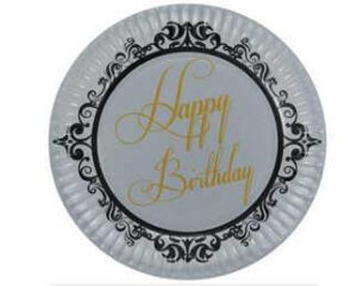 TABAK HAPPY BIRTHDAY GÜMÜŞ 23CM 8 ADET