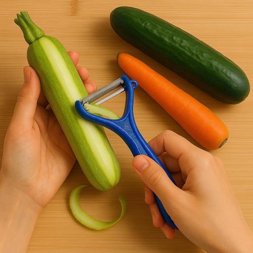 Yatay Bıçaklı Sebze ve Meyve Soyacağı Solingen Mavi 3'lü  – Paslanmaz Çelik Bıçak, Ergonomik Saplı, Renkli Pratik