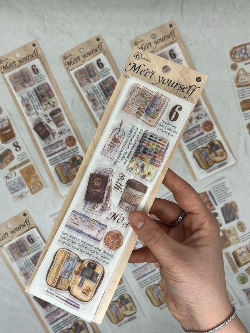 Meet Yourself Sanatçı Malzemleri Temalı Mottolu 6 Yaprak Kâğıt Sticker/Çıkartma /Su Geçirmez/Scrapbook