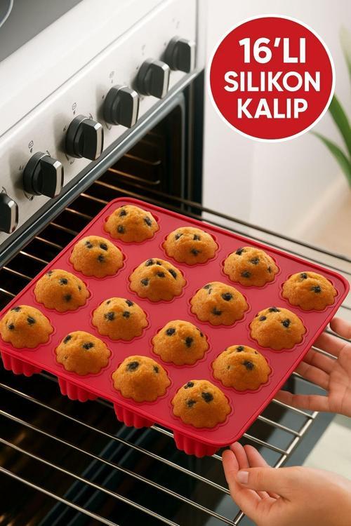 Silikon 16’lı Kek Kalıbı – Fırın, Mikrodalga ve Bulaşık Makinesi Uyumlu