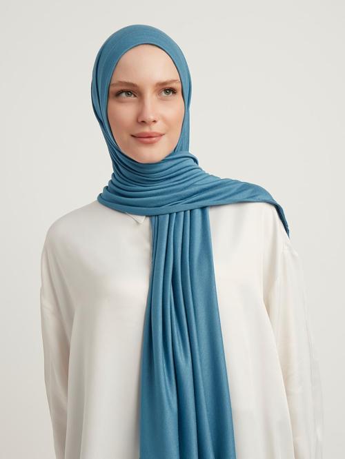 Likralı Penye Şal - İndigo