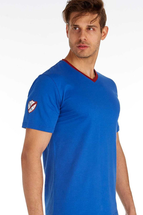 Erkek Saks Mavi V Yaka T-Shirt Us.01.80151