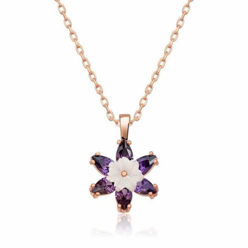 Gümüş Rose Mor Lotus Çiçeği Kolye