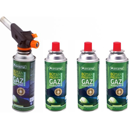 Kamp Kartuş Tüp 227gr + Çakmaklı Pürmüz Set 4'lü Set Orgaz