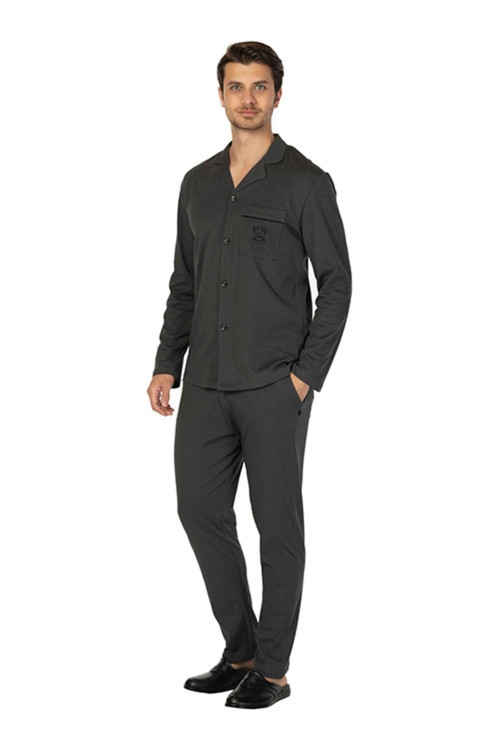 Pijama Takımı Düğmeli Comfort Antrasıt