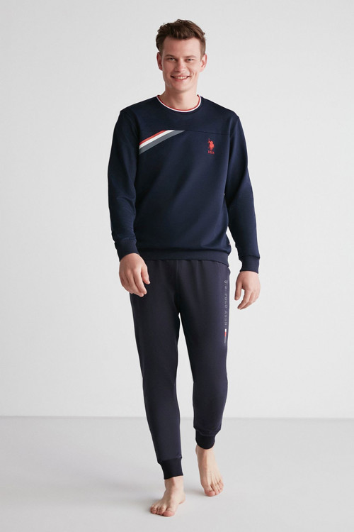 18703 Erkek Lacivert Yuvarlak Yaka Uzun Kollu Pijama Takımı