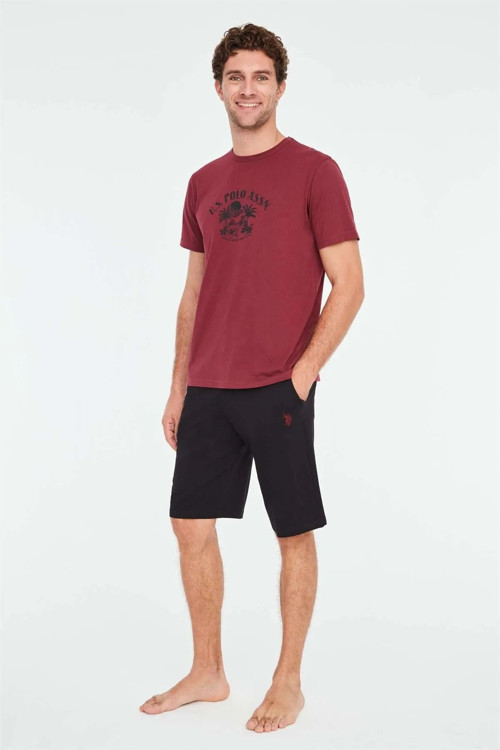 18667 Erkek Mürdüm T-Shirt Şort Pijama Takımı-Mürdüm
