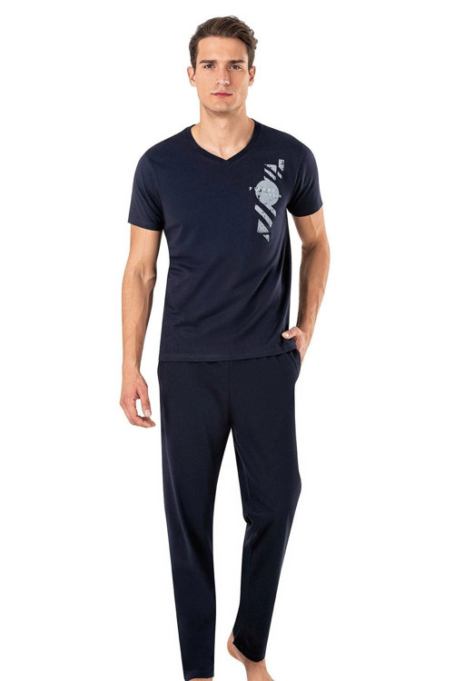 6011 Lacivert Erkek Kısa Kollu Pijama Takımı