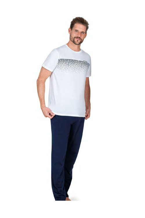 6045 Erkek Kısa Kollu Penye Pijama Takımı-Beyaz