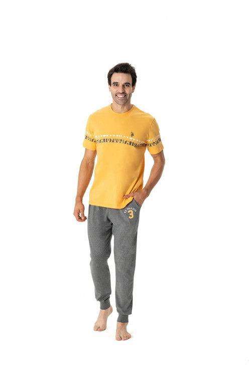 Erkek Sarı Yuvarlak Yaka Pijama Takımı 18790