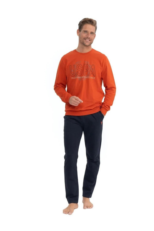 18824 Erkek Turuncu Uzun Kollu Yuvarlak Yaka Iki Iplik Pijama Takım