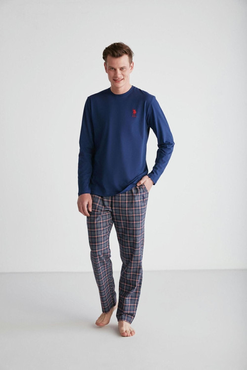 - Erkek Lacivert Yuvarlak Yaka Pijama Takımı 024K.Z1E8Ta.7Gr5P1