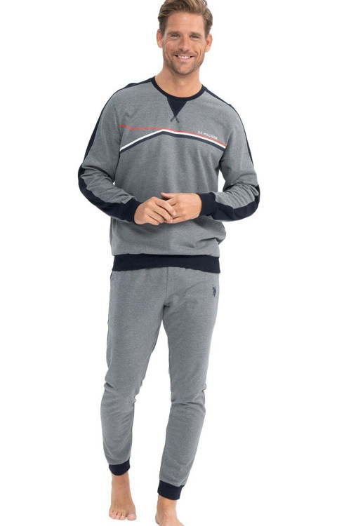 Paça Ve Kolları Lastikli, Uzun Kollu, Erkek Pijama Takımı Antrasit