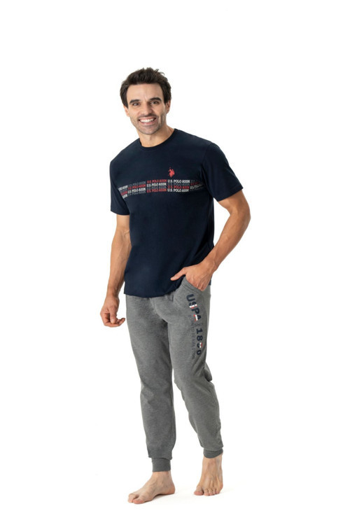 18797 Erkek Lacivert Yuvarlak Yaka Kısa Kollu Pijama Takımı
