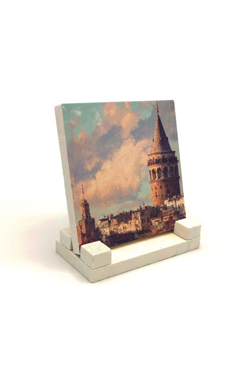 Galata Kulesi Baskılı Doğaltaş Masaüstlük 10X10 Krt-22