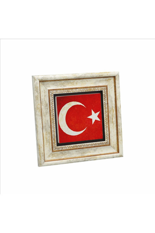 Türkiye Bayrağı Baskılı Doğaltaş Tablo 20Cmx20Cm Krt-098