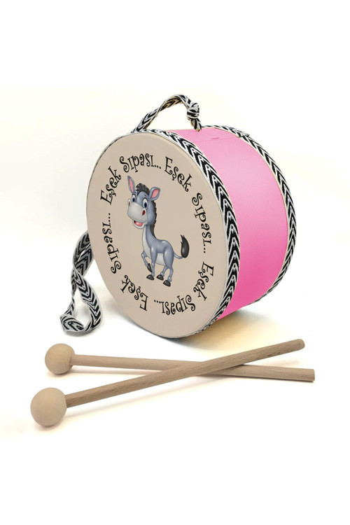 Eşek Sıpası Yazılı Pembe Gerçek Deri Çocuk Davulu