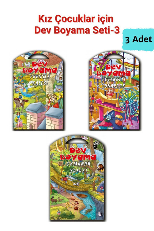 Yağmur Çocuk Kız Çocuklar İçin Dev Boyama Seti-3, Prenses Kalesi, Orman, Lunapark Temalı 3 Adet (67.5 X 100 Cm)