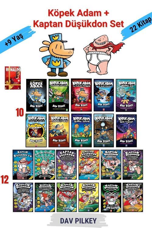 Altın Kitaplar Köpek Adam 10 Kitap+Kaptan Düşükdon 12 Kitap Tam Set, Çocuklar İçin Çizgi Roman Seti, Defter Hediye