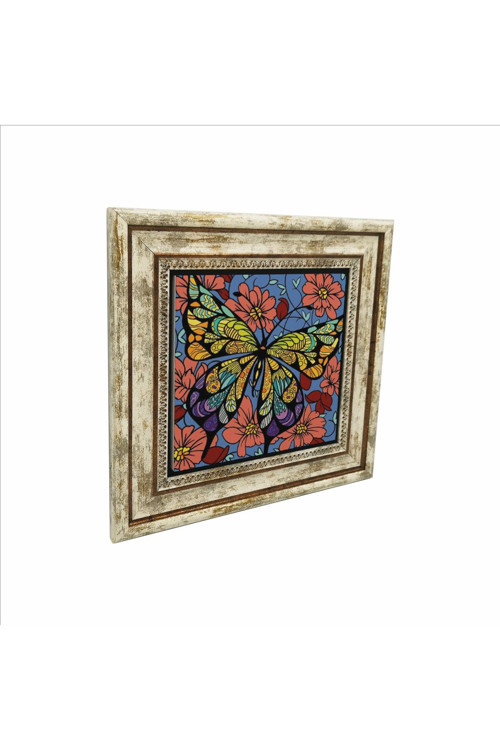 Kelebek Baskılı Doğaltaş Tablo (25Cmx25Cm )(Krg-152)