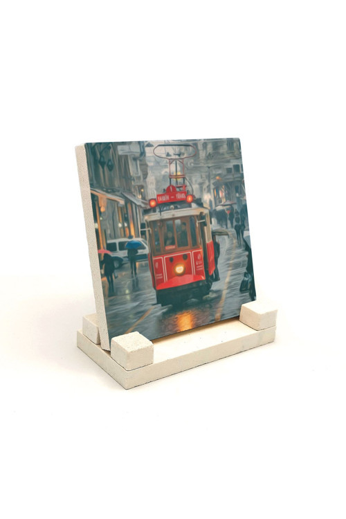 Nostaljik Tramvay Baskılı Doğaltaş Masaüstlük