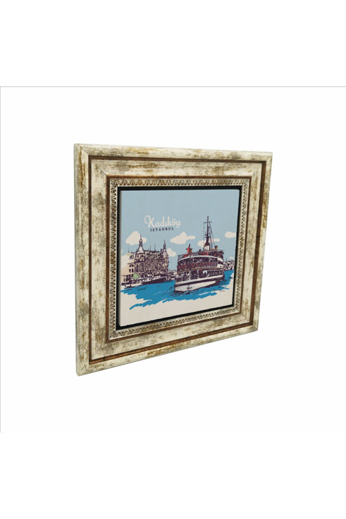 Kadıköy Vapuru Baskılı Doğaltaş Tablo (25x25 Krt-35)