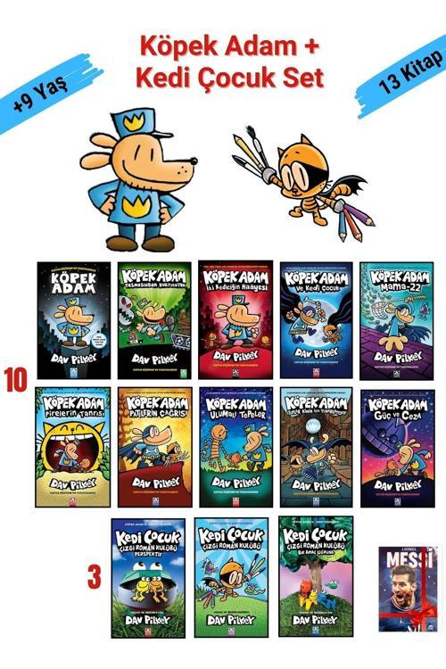 Altın Kitaplar Köpek Adam 10 Kitap+Kedi Çocuk 3 Kitap Set,Çocuklar İçin Çizgi Roman Seti, Dav Pılkey, Defter Hediye