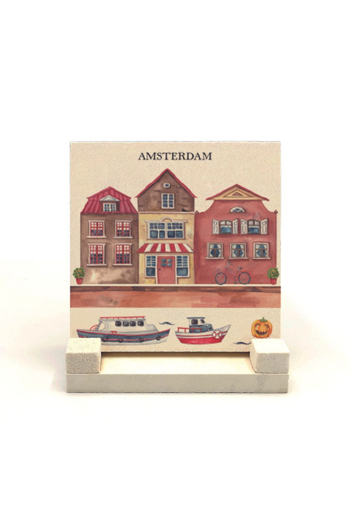 Amsterdam Görseli Baskılı Doğaltaş Masaüstlük 10X10 Krg-18