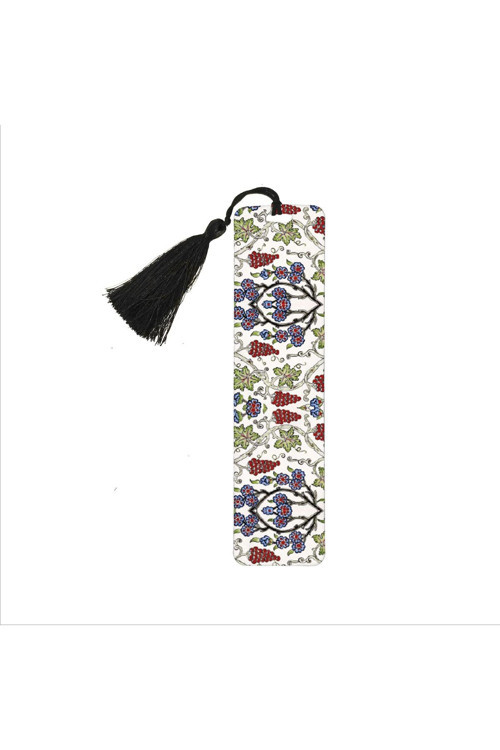 Üzümlü Çini Desen Baskılı Püsküllü Kitap Ayracı (Hediyelik Bookmark Ayraç-137)