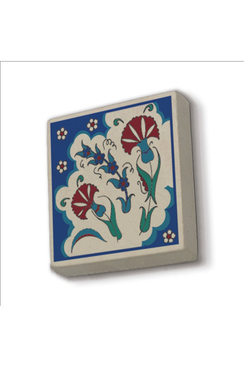 Osmanlı İznik Çini Deseni Baskılı Doğaltaş Magnet (5x5 Kd-37)