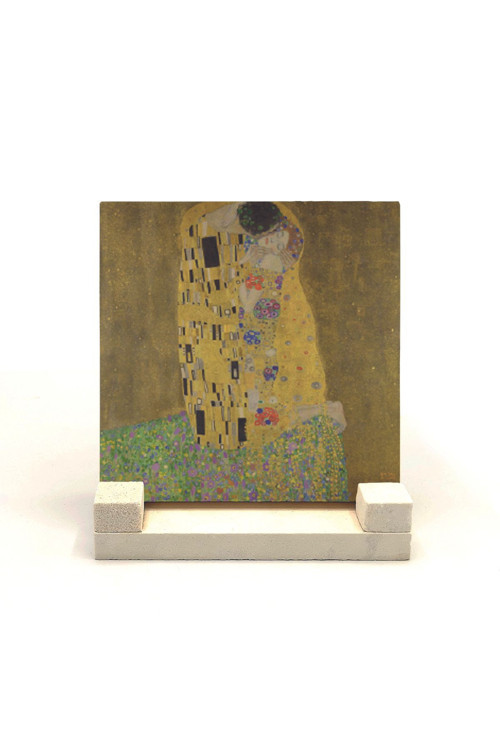Öpücük Gustav Klimt 1907 Baskılı Doğaltaş Masaüstlük 10X10 Krg-169