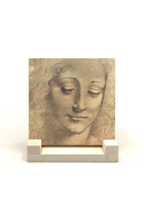 Baş Etüdü Leonardo Da Vinci Baskılı Doğaltaş Masaüstlük 10X10 Krg-138