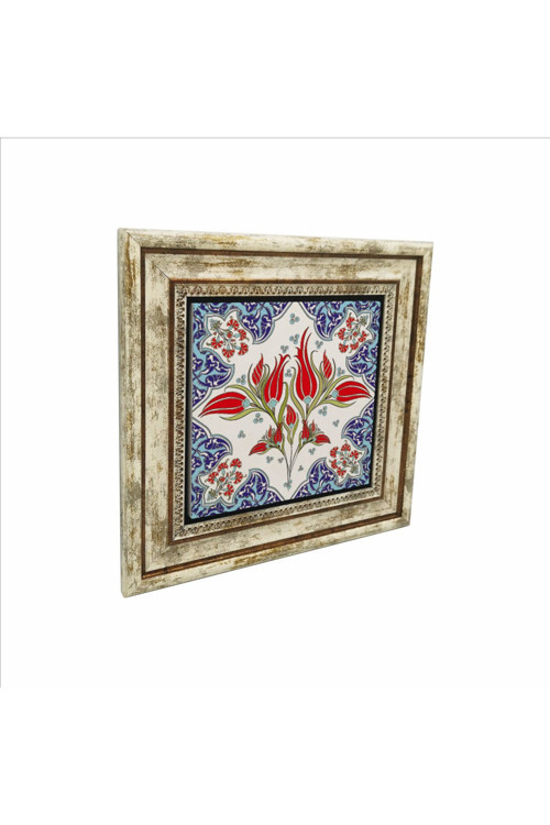 Osmanlı Iznik Çini Deseni Baskılı Doğaltaş Tablo 25X25 Kd-39