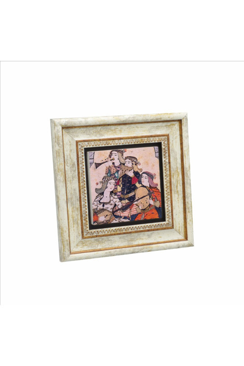 Müzisyen Kadınlar Minyatür Baskılı Doğaltaş Tablo (20x20 Krt-125)